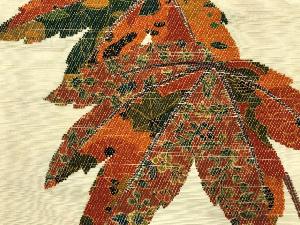 アンティーク　手織り紬葉模様織出し名古屋帯